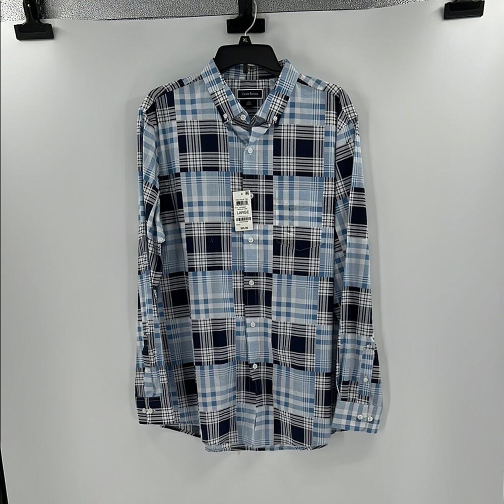 Club Room Men's Long Sleeve Button Down - Navy Combo - Large - NWT